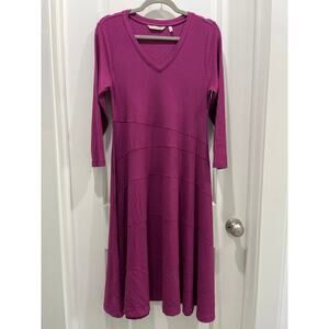 Soft Surroundings Jersey Long Sleeve Purple V-Neck Midi Dress Sz S